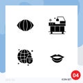 Group of 4 Solid Glyphs Signs and Symbols for eye, globe lock, bed, treatment, lips Royalty Free Stock Photo