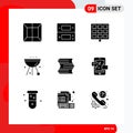 Group of 9 Solid Glyphs Signs and Symbols for files, document, solar, grill, cafe