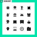 Group of 16 Solid Glyphs Signs and Symbols for graphic, crop, food, stand, cupcake