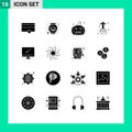 Group of 16 Solid Glyphs Signs and Symbols for imac, monitor, horror, computer, cross