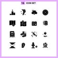 Group of 16 Solid Glyphs Signs and Symbols for map, remove, storm, exit, close