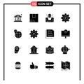 Group of 16 Solid Glyphs Signs and Symbols for travel, process, product, gear, technology