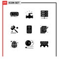 Group of 9 Solid Glyphs Signs and Symbols for woofer, tools, system, hand, web Royalty Free Stock Photo