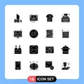Group of 16 Solid Glyphs Signs and Symbols for writer, type, storage, keys, tshirt Royalty Free Stock Photo