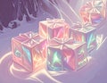 Group of Sparkling Crystal Gift Boxes in a Snowy Setting Royalty Free Stock Photo