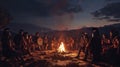 A group of Spartan Hoplites gather around a fire to share stories of their past battles. Their bond as brothers in arms