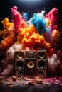 Group of speakers sitting on top of pile of colored smoke. Generative AI Royalty Free Stock Photo