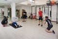 Group of Sportive People Training in a Gym Royalty Free Stock Photo