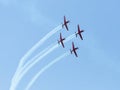 A group of sports airplanes show in the sky an aerobatic show dedicated to the 70th anniversary of the Independence of Israel