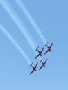 A group of sports airplanes show in the sky an aerobatic show dedicated to the 70th anniversary of the Independence of Israel