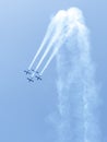 A group of sports airplanes show in the sky an aerobatic show dedicated to the 70th anniversary of the Independence of Israel