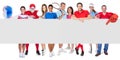Group of sports people presenting empty banner Royalty Free Stock Photo