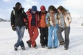 Group of sports teenagers in mountains