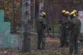 Group of sportsmen on start of paintball mission Royalty Free Stock Photo