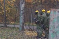 Group of sportsmen on start of paintball mission Royalty Free Stock Photo