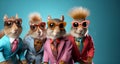 Group of squirrel in funky Wacky wild mismatch colourful outfits isolated on bright background advertisement Royalty Free Stock Photo