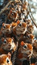A group of squirrels engaging in a nutty heist with tiny masks and ropes in a 3D realistic action rendering of backyard