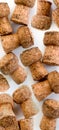 Group of champagne bottle corks on a white background