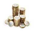 Group of stacks of one Euro coins Royalty Free Stock Photo