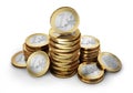 Group of stacks of one Euro coins Royalty Free Stock Photo