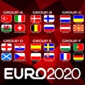 Group stage of the European Football Championship 2020. National flags of Euro 2020 participants.