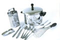 Group of stainless steel kitchen items Royalty Free Stock Photo