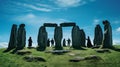 Grassy Field With Stonehenge: A Historical Drama In Matte Painting Style