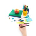 Group of stationery tools on white background