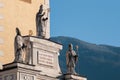 Group of Statues on the Facade of the Cathedral of Bressanone, in Italy