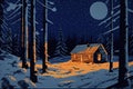 Winter House, cabin, in the snowy winter Forest, background image, winter landscape