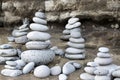 Group of stone cairn towers, poise stones, rock zen sculpture Royalty Free Stock Photo