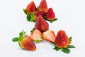 Group of Strawberry and one slice. Royalty Free Stock Photo