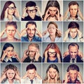 Group of stressed sad people men and women having headache Royalty Free Stock Photo