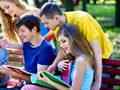 Group student with notebook on bench outdoor Royalty Free Stock Photo