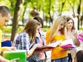 Group student with notebook outdoor. Royalty Free Stock Photo