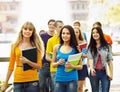 Group student with notebook outdoor. Royalty Free Stock Photo