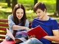 Group student with notebook outdoor. Royalty Free Stock Photo