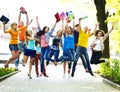 Group student with notebook outdoor.