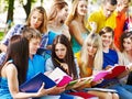 Group student with notebook outdoor. Royalty Free Stock Photo