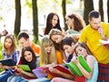 Group student with notebook outdoor. Royalty Free Stock Photo