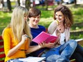 Group student with notebook outdoor. Royalty Free Stock Photo