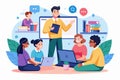 A group of students collaborates around laptops while an instructor facilitates their online learning session, Students and Royalty Free Stock Photo