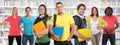 Group of students college student young people studies library learning banner education smiling happy Royalty Free Stock Photo