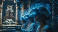 A group of students conduct a virtual field trip to ancient ruins through a 5Gpowered virtual reality experience Royalty Free Stock Photo