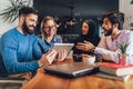 Students of diverse ethnic learning at home. Learning and preparing for university exam, selective focus Royalty Free Stock Photo