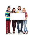 Group of students with empty banner Royalty Free Stock Photo