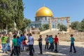 A group of students in front of Dome of the Rock and the Arches of the Haram al Sharif on the Temple Mount Royalty Free Stock Photo