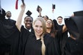 Group Students Hands Raised Graduation Concept