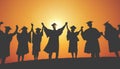 Group Students Hands Raised Graduation Silhouette Concept