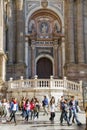Group of students outside Malaga Cathedral